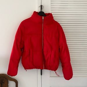 Red Cropped Puffer Jacket